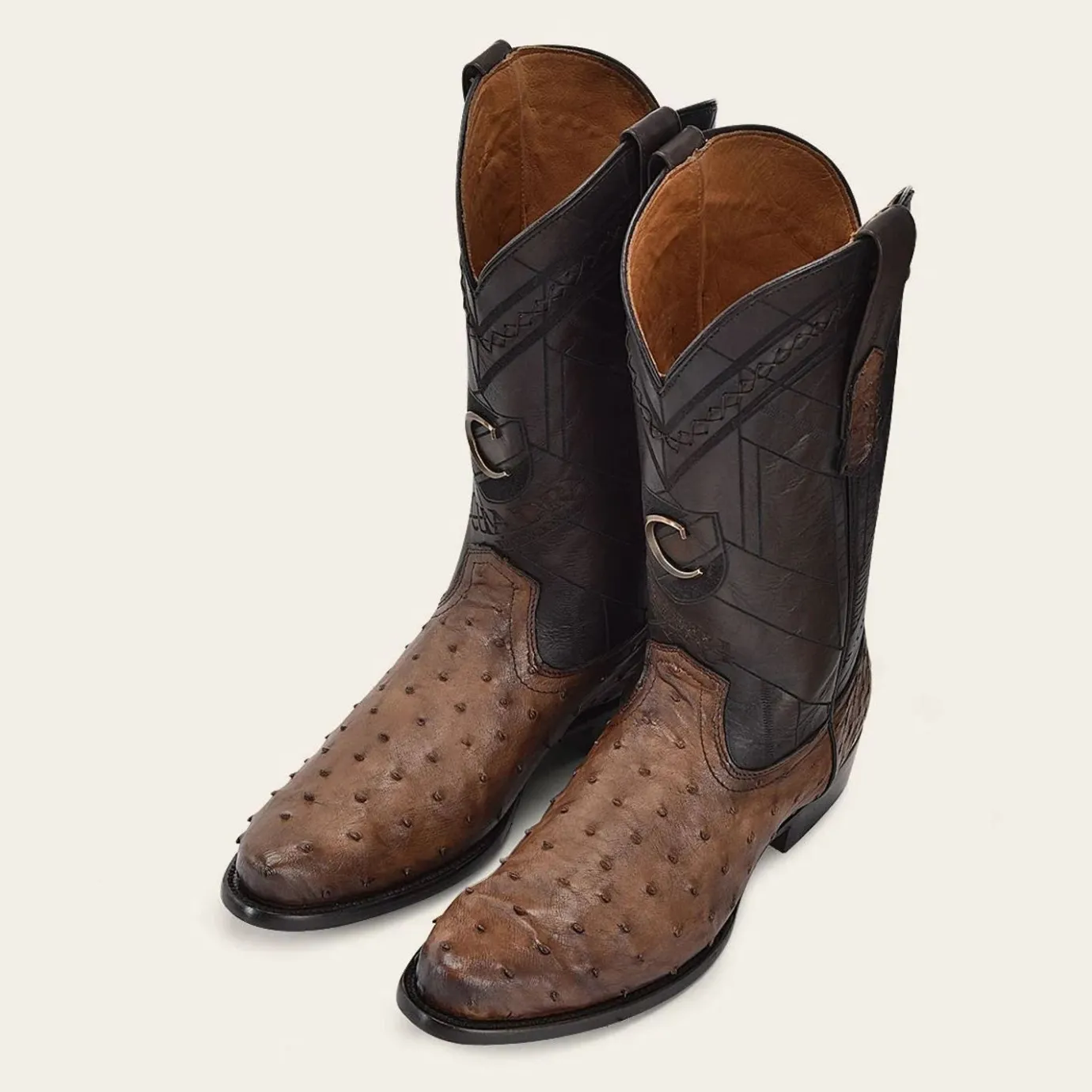 Men Cuadra Western Boots-Engraved Brown Ostrich Leather Western Boot