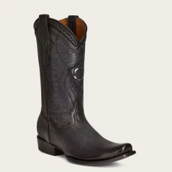 Men Cuadra Western Boots-Engraved Cowboy Black Leather Boots With Metallic Monogram
