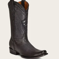 Men Cuadra Western Boots-Engraved Cowboy Black Leather Boots With Metallic Monogram