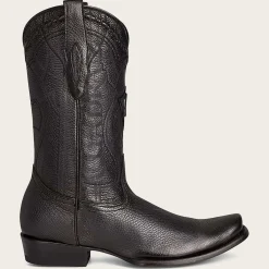 Men Cuadra Western Boots-Engraved Cowboy Black Leather Boots With Metallic Monogram