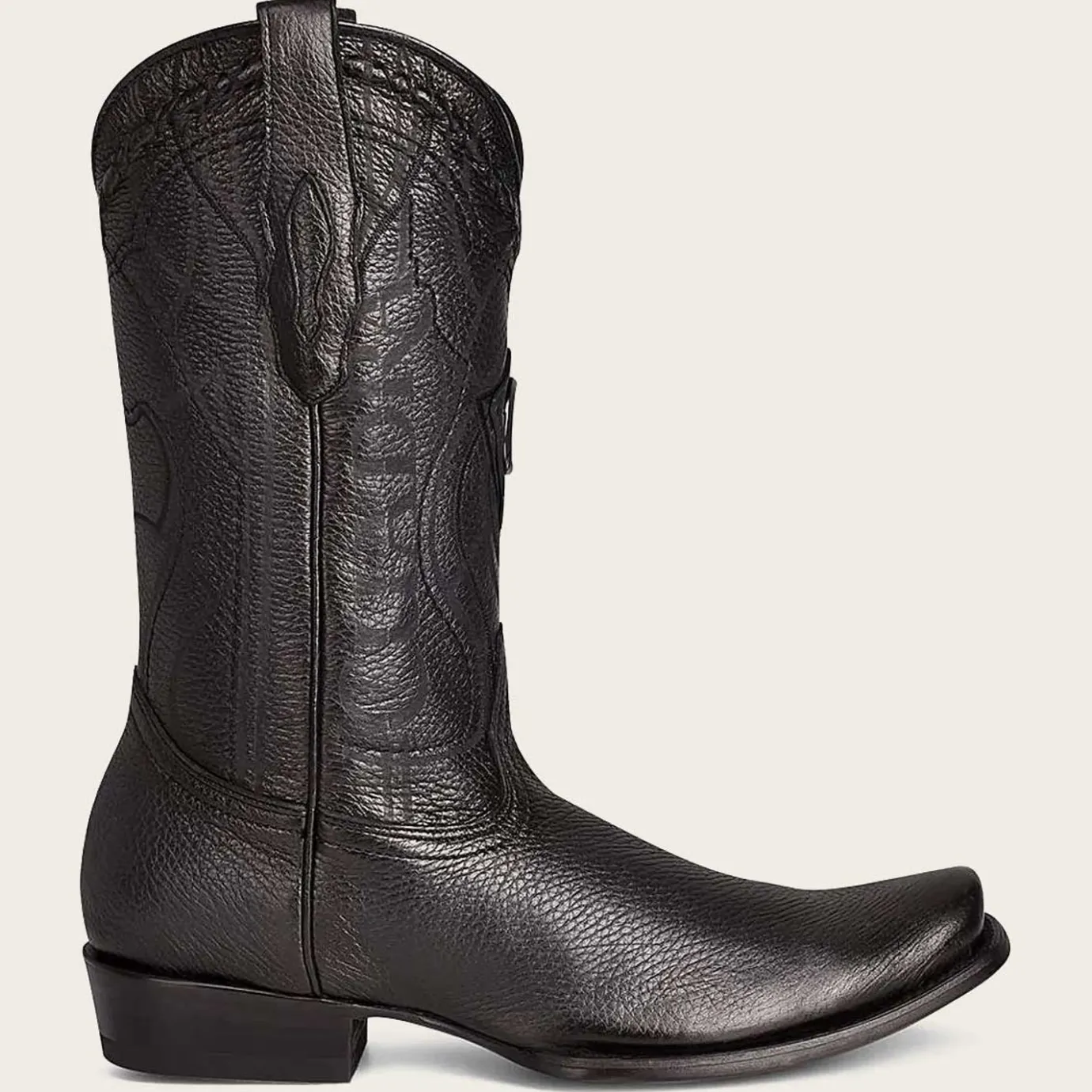 Men Cuadra Western Boots-Engraved Cowboy Black Leather Boots With Metallic Monogram