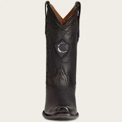 Men Cuadra Western Boots-Engraved Cowboy Black Leather Boots With Metallic Monogram