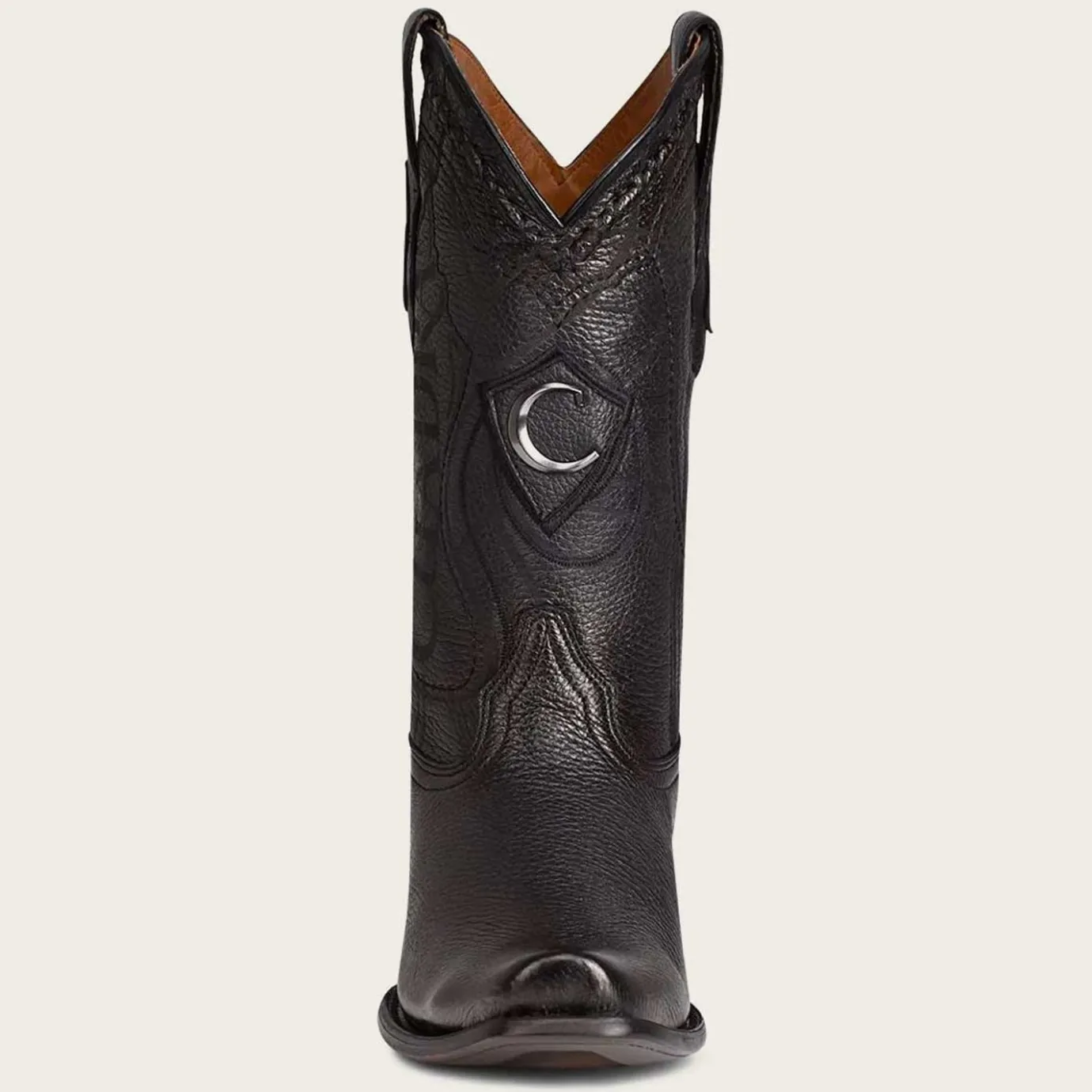 Men Cuadra Western Boots-Engraved Cowboy Black Leather Boots With Metallic Monogram