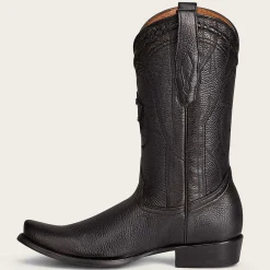 Men Cuadra Western Boots-Engraved Cowboy Black Leather Boots With Metallic Monogram