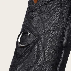 Men Cuadra Western Boots-Engraved Cowboy Black Leather Boots With Metallic Monogram