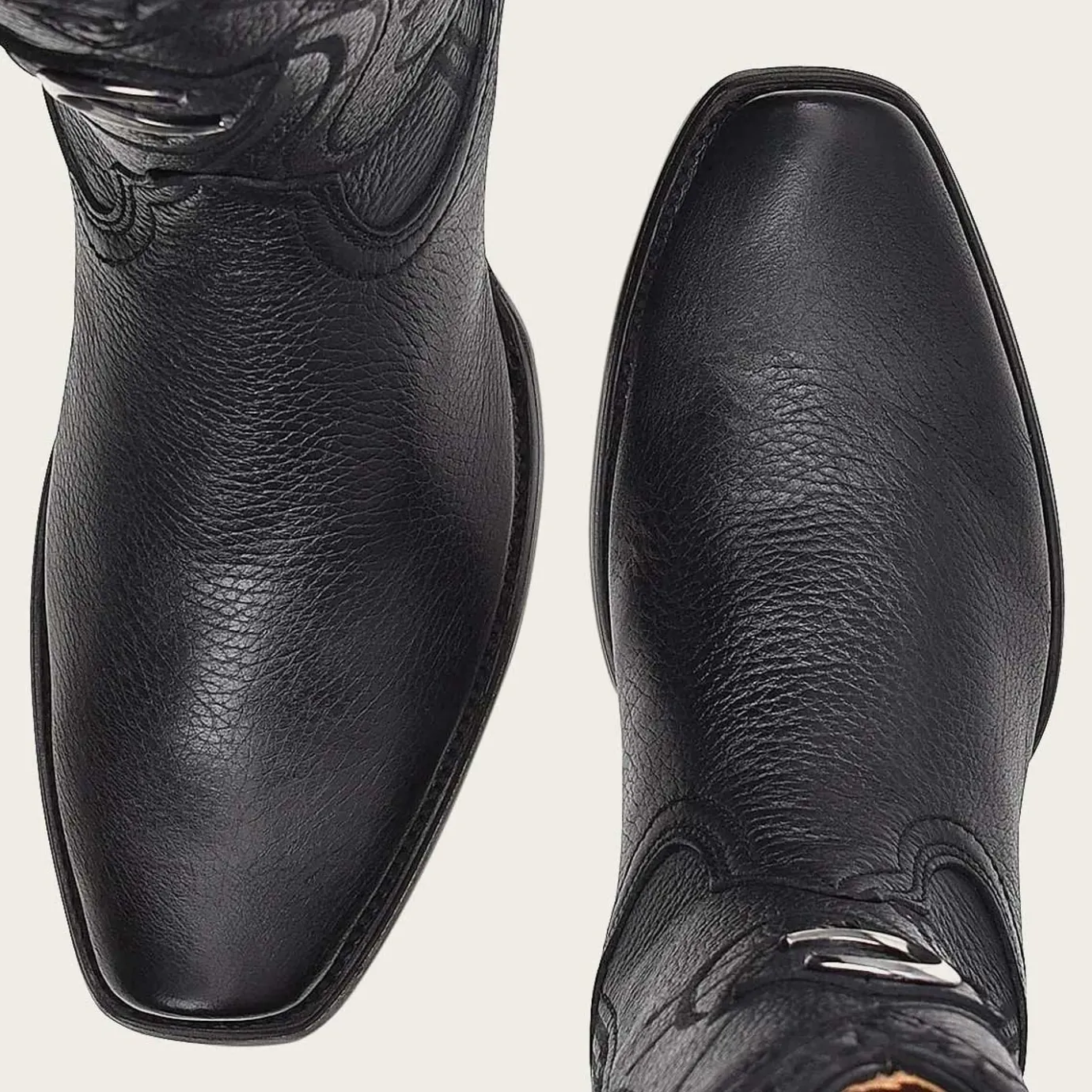 Men Cuadra Western Boots-Engraved Cowboy Black Leather Boots With Metallic Monogram