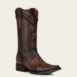 Men Cuadra Western Boots-Engraved Dark Brown Leather Boot