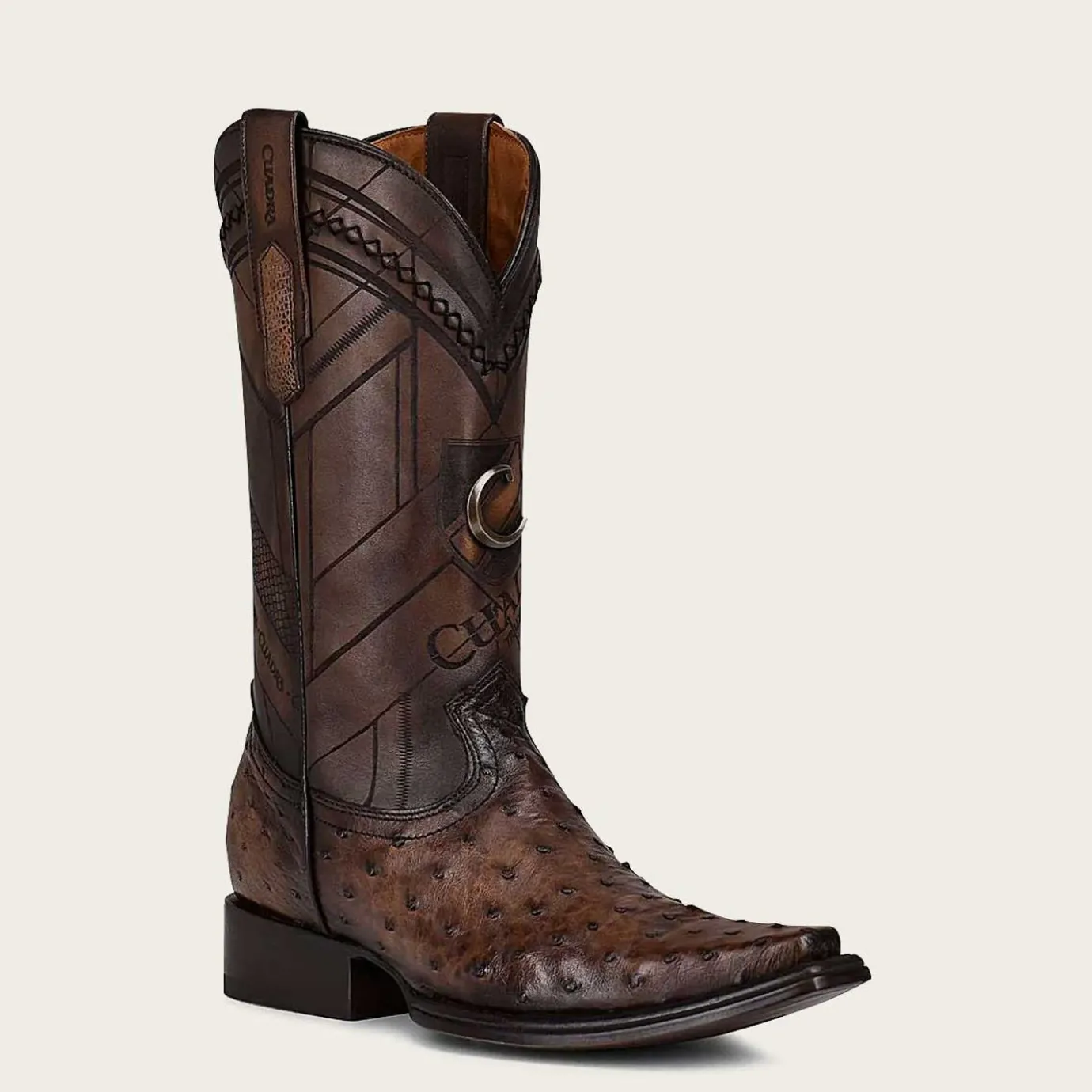 Men Cuadra Western Boots-Engraved Dark Brown Leather Boot