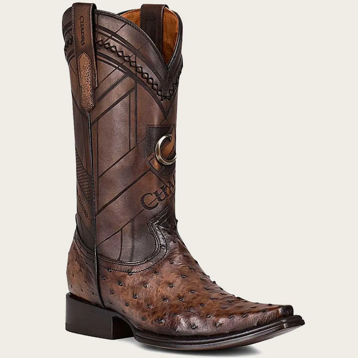 Men Cuadra Western Boots-Engraved Dark Brown Leather Boot