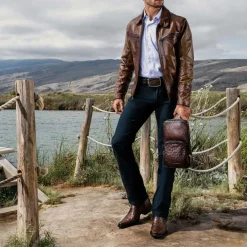 Men Cuadra Western Boots-Engraved Dark Brown Leather Boot