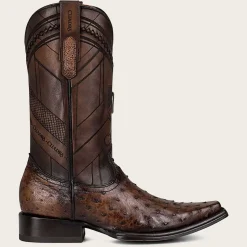 Men Cuadra Western Boots-Engraved Dark Brown Leather Boot