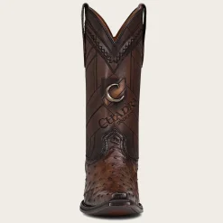 Men Cuadra Western Boots-Engraved Dark Brown Leather Boot