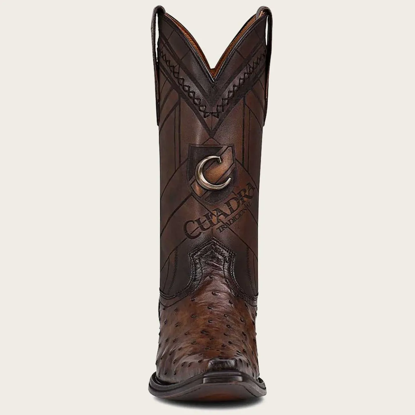 Men Cuadra Western Boots-Engraved Dark Brown Leather Boot