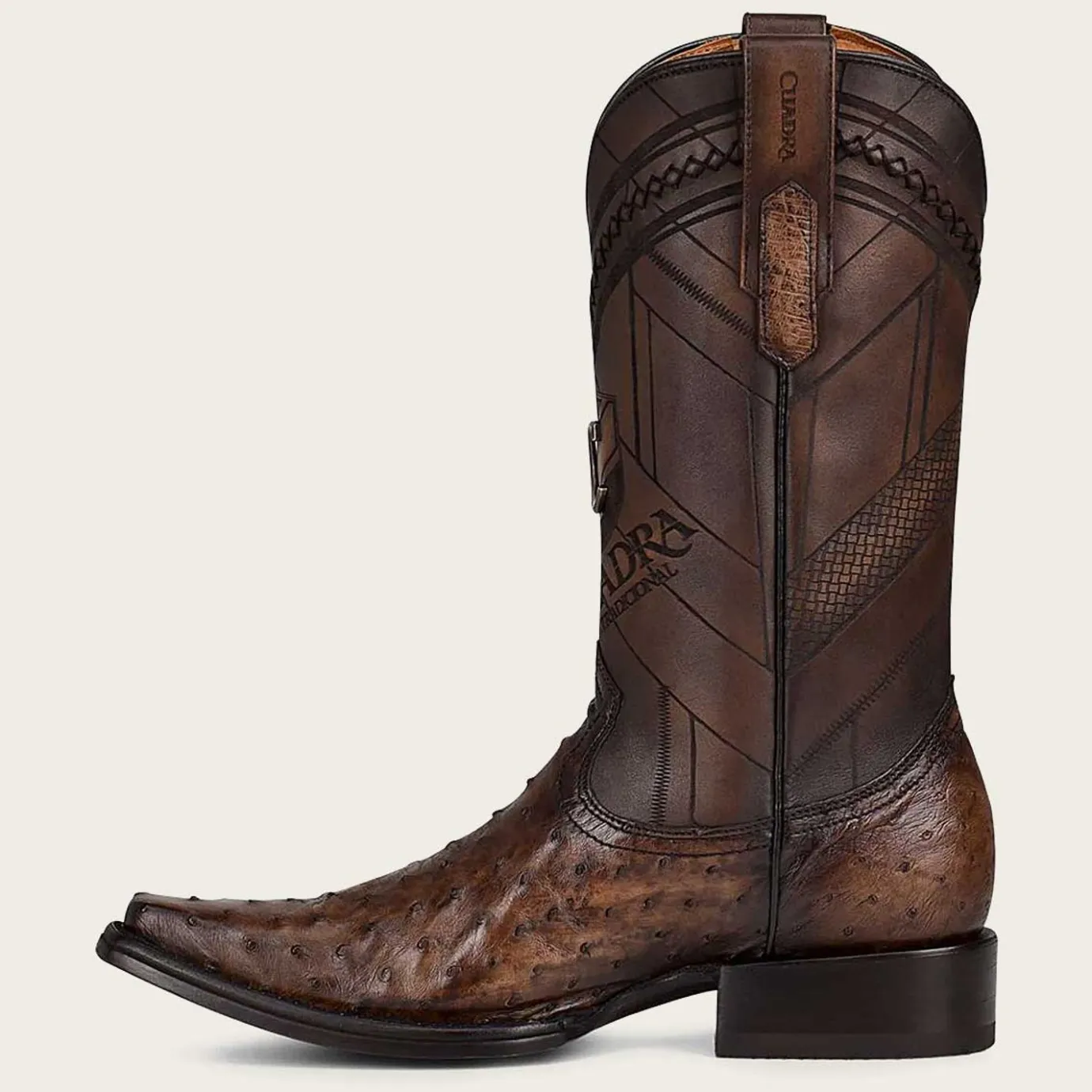 Men Cuadra Western Boots-Engraved Dark Brown Leather Boot