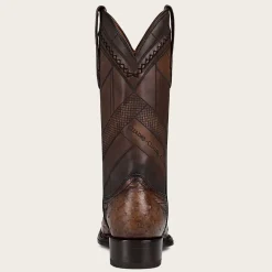 Men Cuadra Western Boots-Engraved Dark Brown Leather Boot