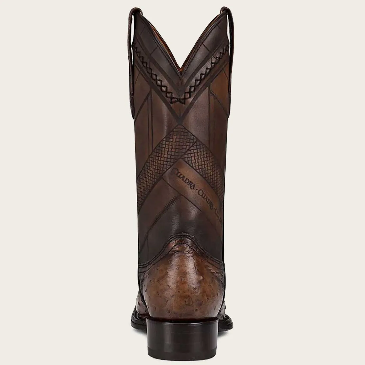 Men Cuadra Western Boots-Engraved Dark Brown Leather Boot