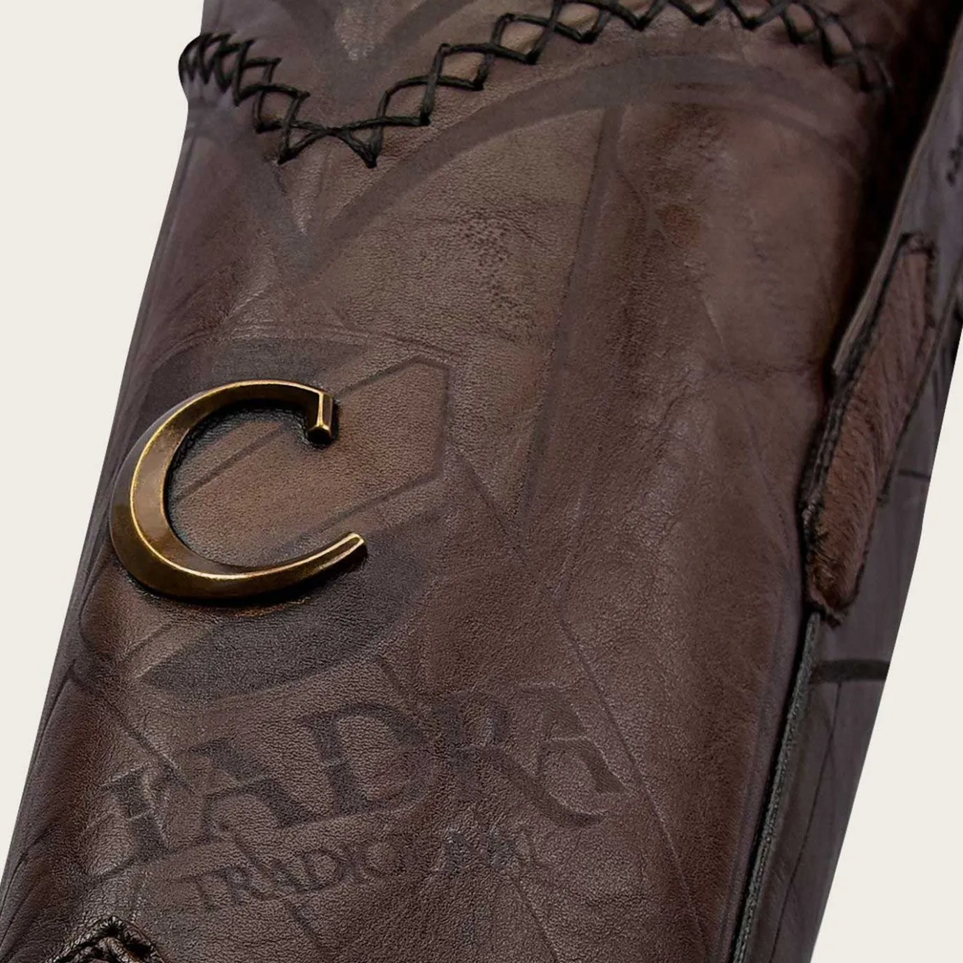 Men Cuadra Western Boots-Engraved Dark Brown Leather Boot