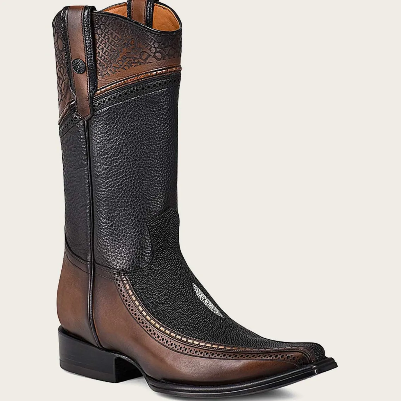 Men Cuadra Western Boots-Engraved Exotic Black Leather Cowboy Boots