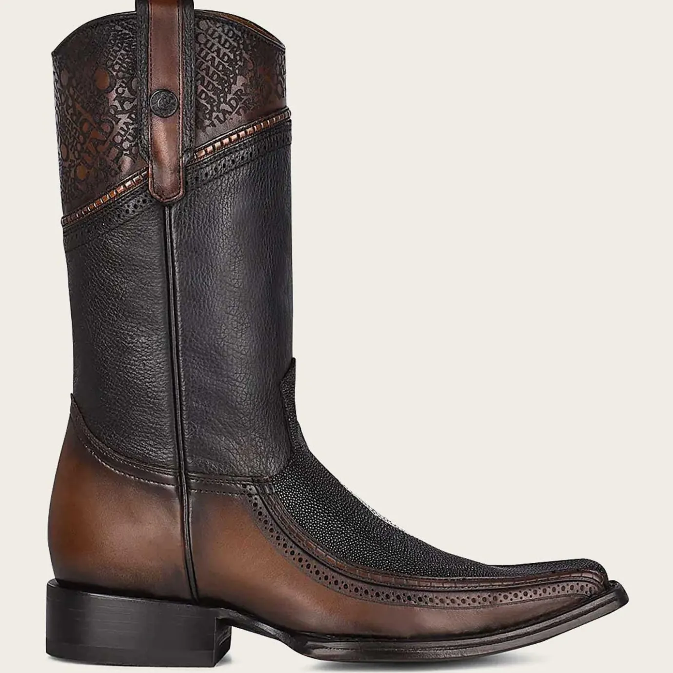 Men Cuadra Western Boots-Engraved Exotic Black Leather Cowboy Boots