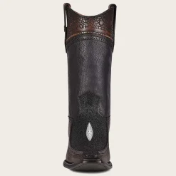 Men Cuadra Western Boots-Engraved Exotic Black Leather Cowboy Boots