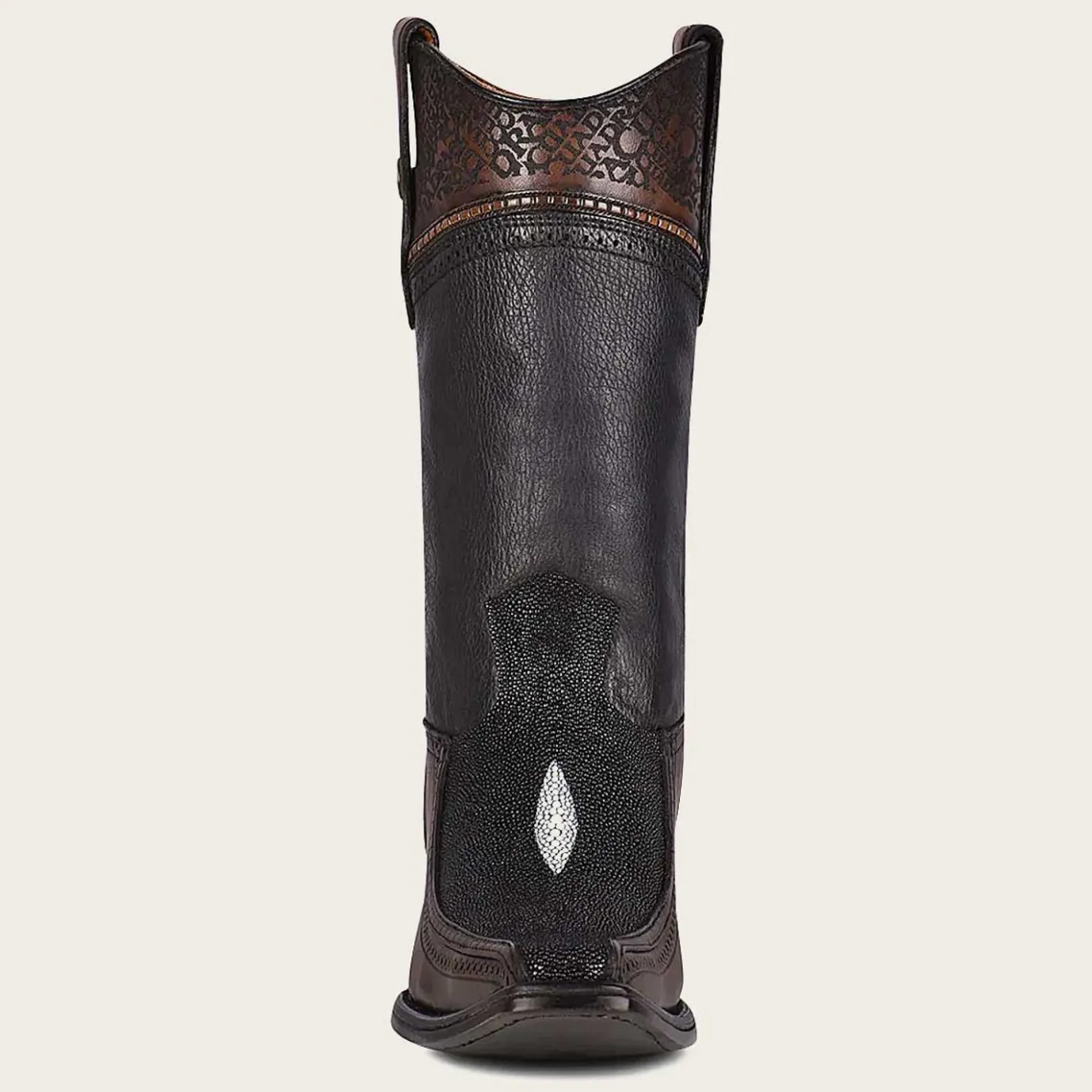 Men Cuadra Western Boots-Engraved Exotic Black Leather Cowboy Boots