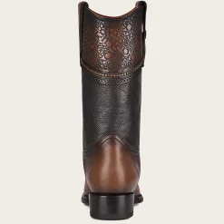 Men Cuadra Western Boots-Engraved Exotic Black Leather Cowboy Boots