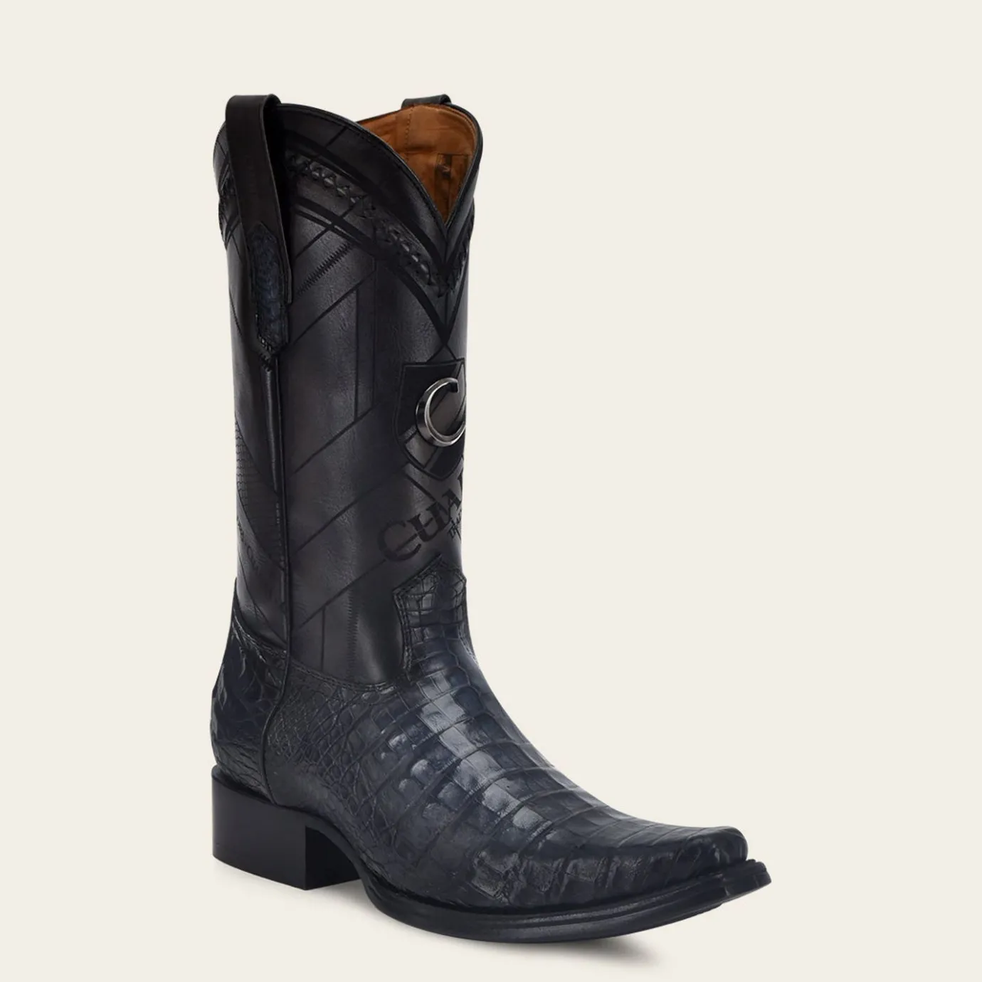 Men Cuadra Western Boots-Engraved Exotic Blue Leather Boot