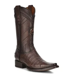 Men Cuadra Western Boots-Engraved Exotic Dark Brown Leather Boots
