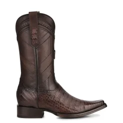 Men Cuadra Western Boots-Engraved Exotic Dark Brown Leather Boots