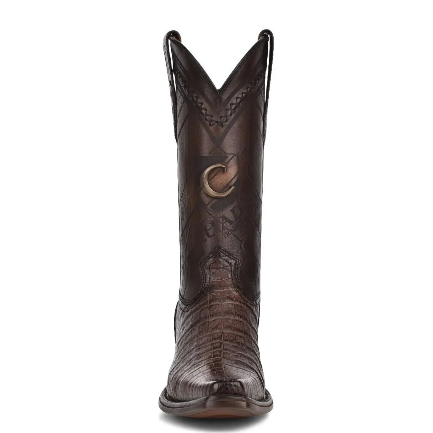 Men Cuadra Western Boots-Engraved Exotic Dark Brown Leather Boots