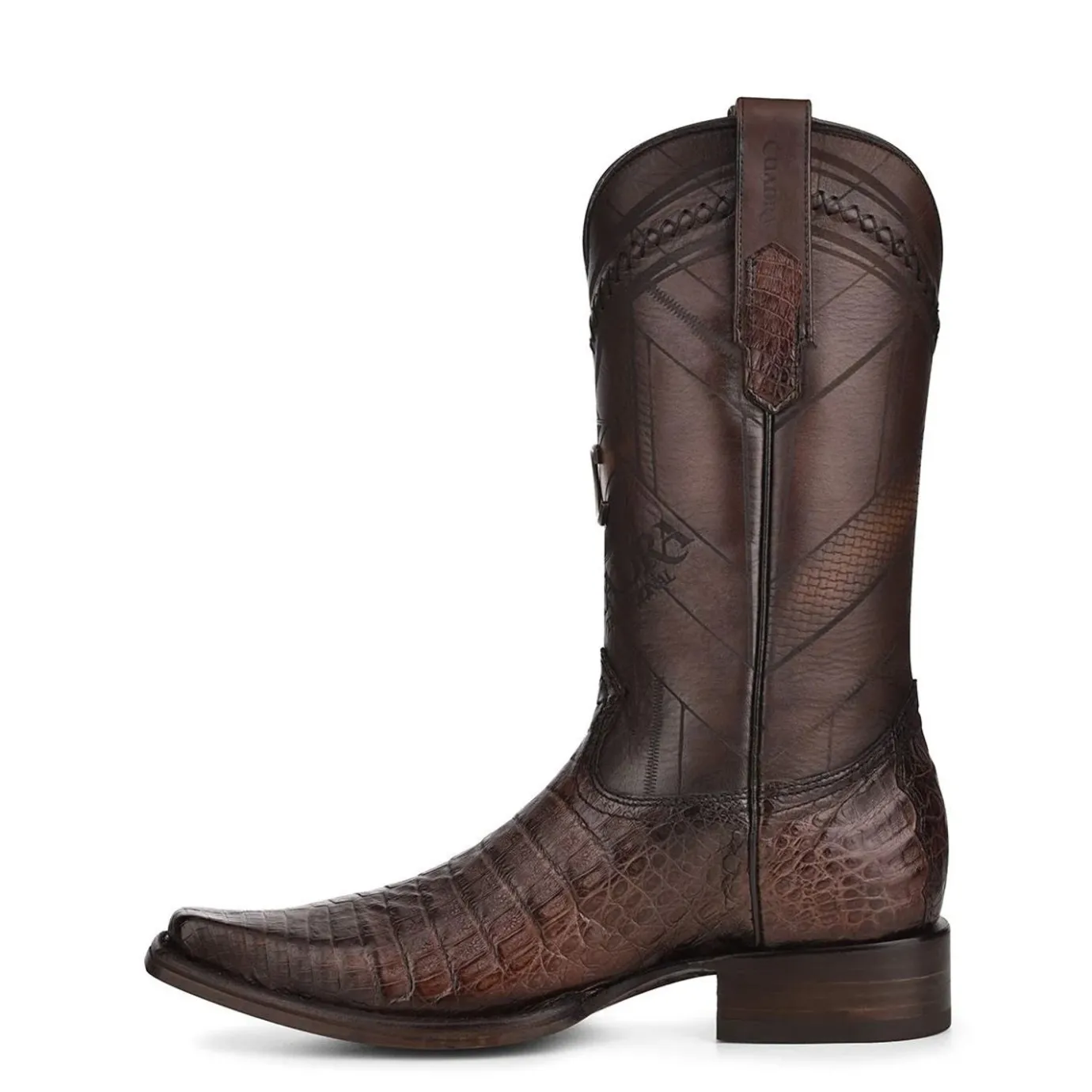 Men Cuadra Western Boots-Engraved Exotic Dark Brown Leather Boots