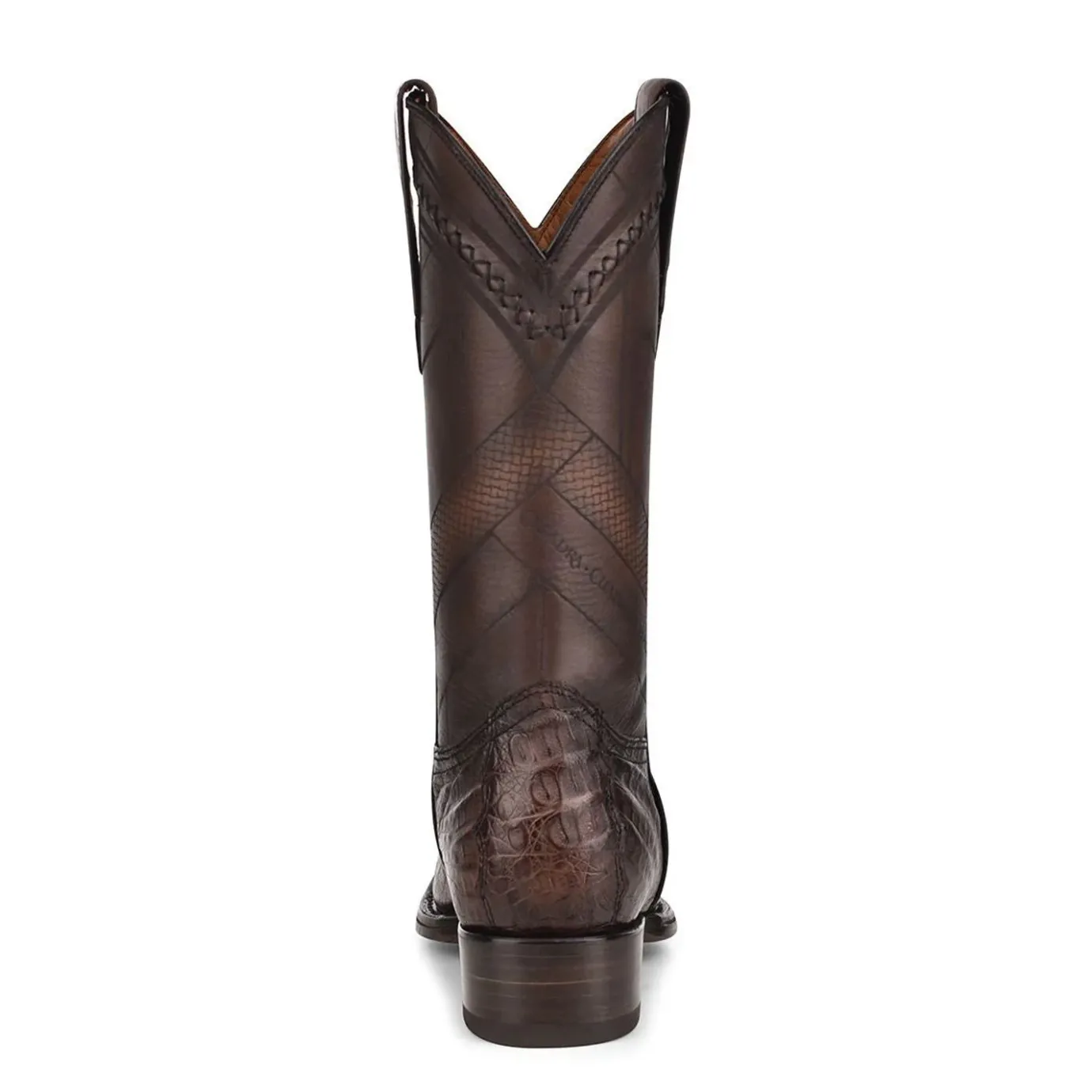 Men Cuadra Western Boots-Engraved Exotic Dark Brown Leather Boots