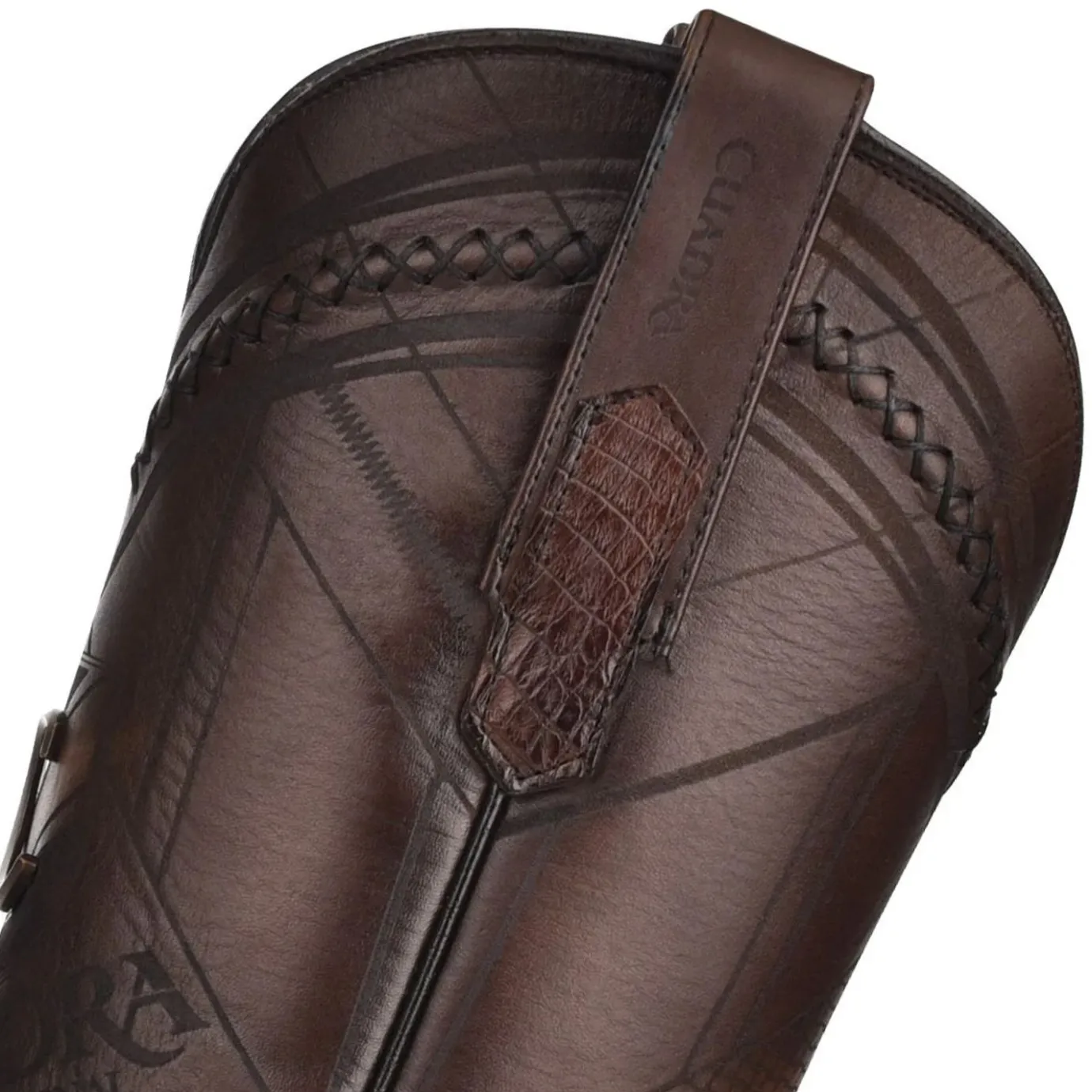Men Cuadra Western Boots-Engraved Exotic Dark Brown Leather Boots