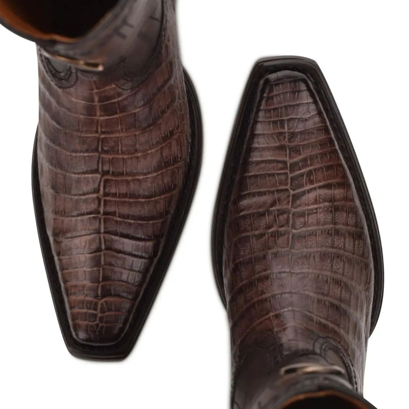 Men Cuadra Western Boots-Engraved Exotic Dark Brown Leather Boots