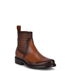 Men Cuadra Urban & Casual Boots-Engraved Hand-Painted Honey Leather Chelsea Boots By Franco