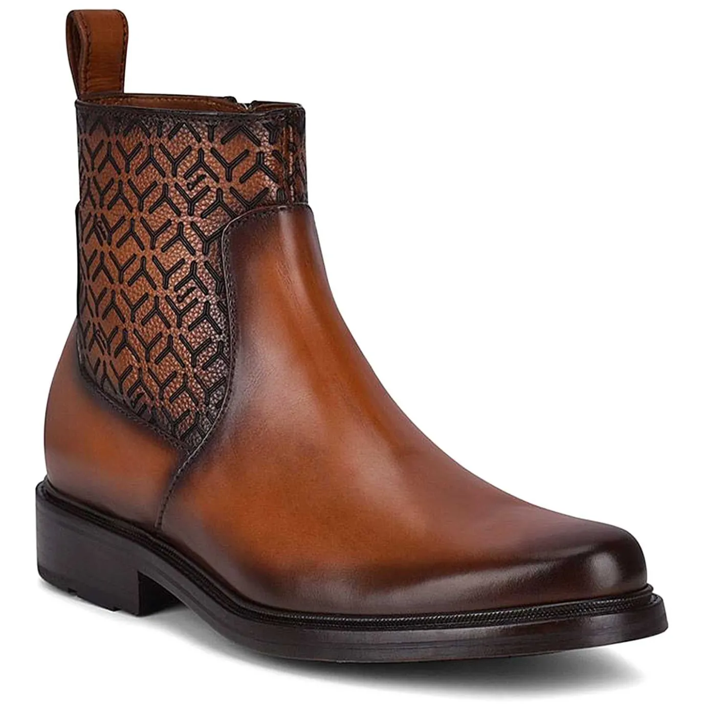 Men Cuadra Urban & Casual Boots-Engraved Hand-Painted Honey Leather Chelsea Boots By Franco