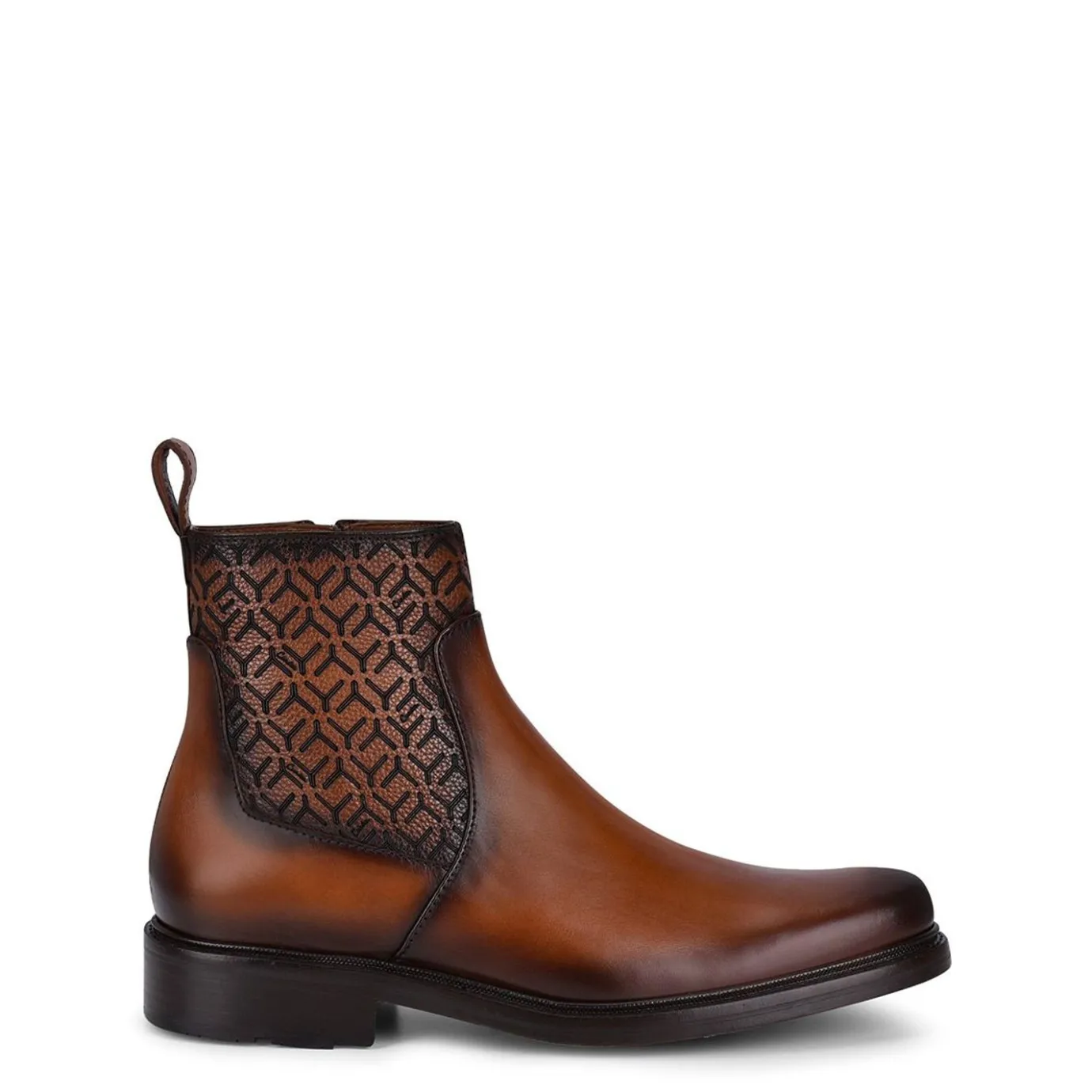 Men Cuadra Urban & Casual Boots-Engraved Hand-Painted Honey Leather Chelsea Boots By Franco