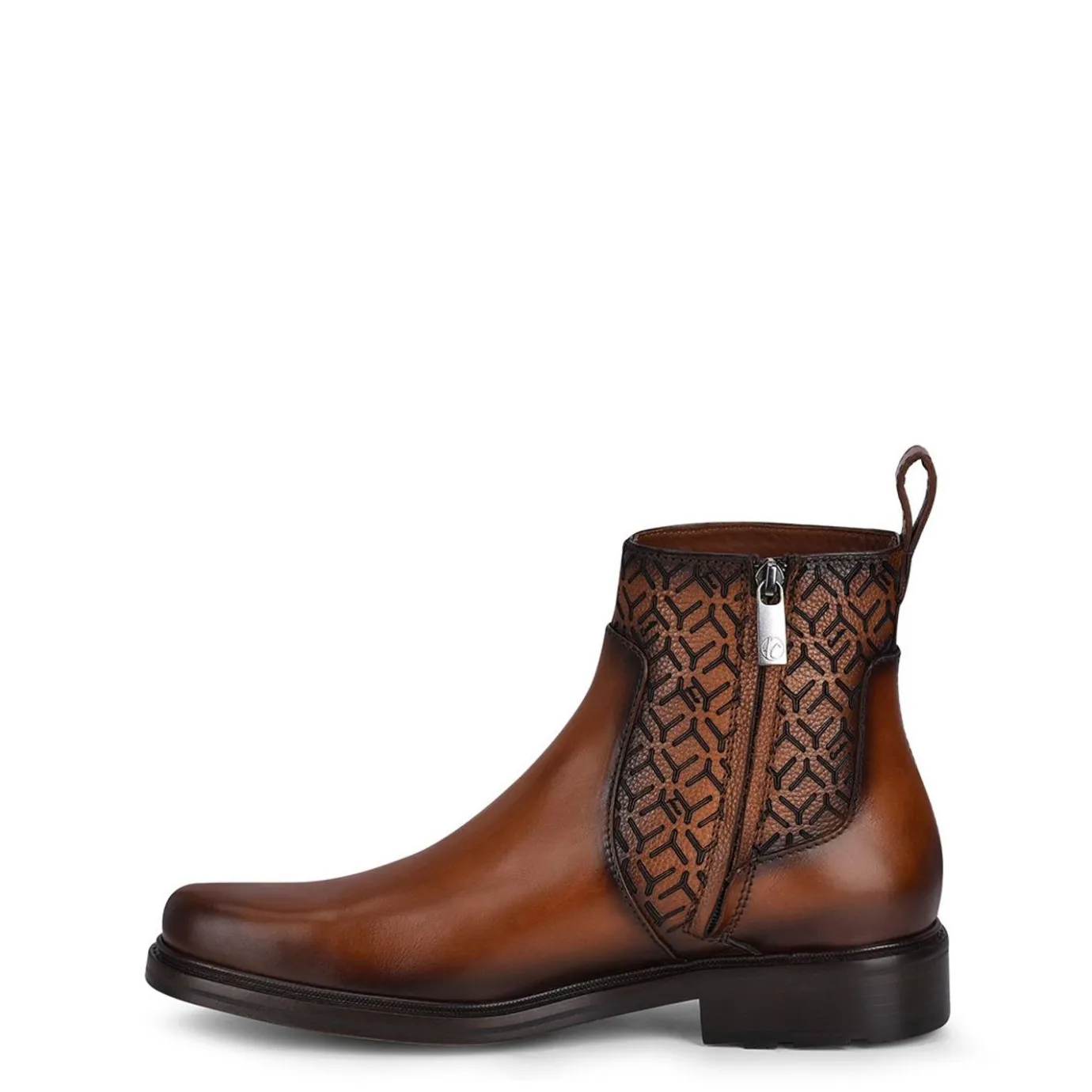 Men Cuadra Urban & Casual Boots-Engraved Hand-Painted Honey Leather Chelsea Boots By Franco
