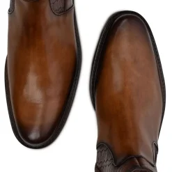 Men Cuadra Urban & Casual Boots-Engraved Hand-Painted Honey Leather Chelsea Boots By Franco