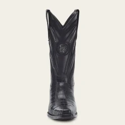 Men Cuadra Western Boots-Engraved High Exotic Black Leather Boot