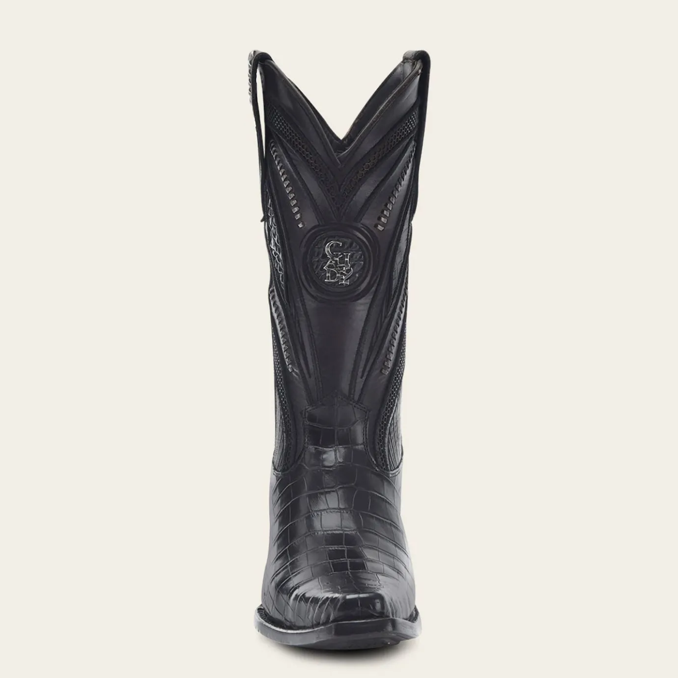 Men Cuadra Western Boots-Engraved High Exotic Black Leather Boot