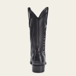 Men Cuadra Western Boots-Engraved High Exotic Black Leather Boot
