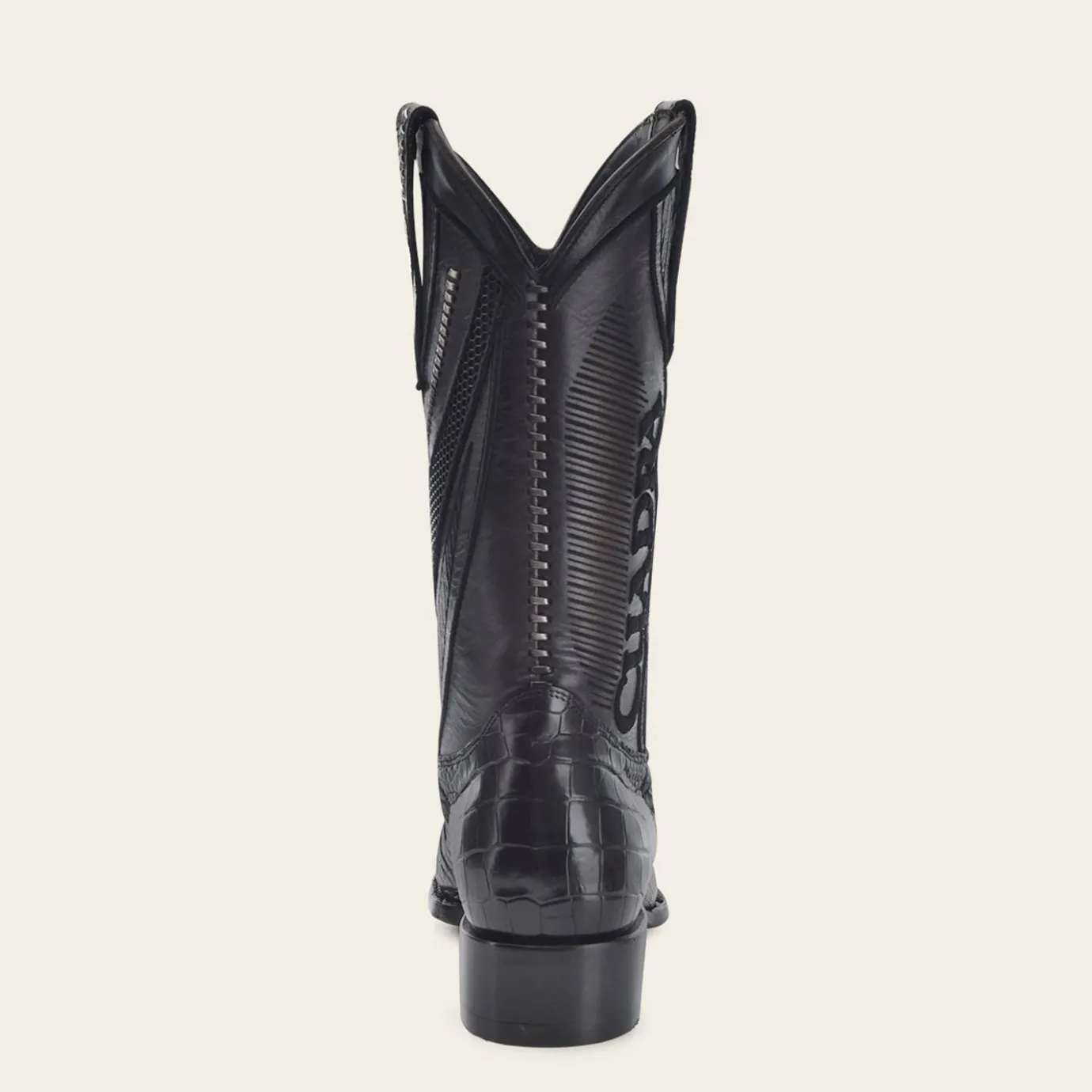 Men Cuadra Western Boots-Engraved High Exotic Black Leather Boot