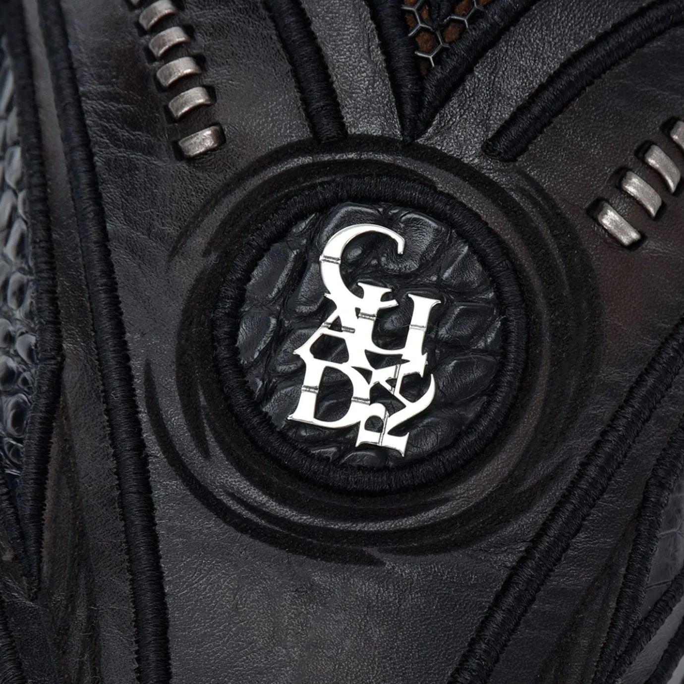 Men Cuadra Western Boots-Engraved High Exotic Black Leather Boot