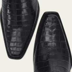 Men Cuadra Western Boots-Engraved High Exotic Black Leather Boot