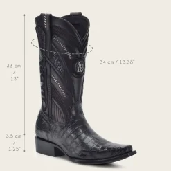 Men Cuadra Western Boots-Engraved High Exotic Black Leather Boot
