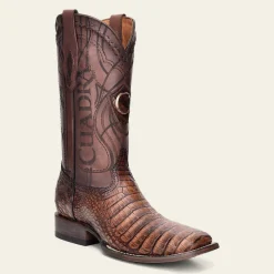 Men Cuadra Western Boots-Engraved Honey Brown Exotic Leather Cowboy Boots