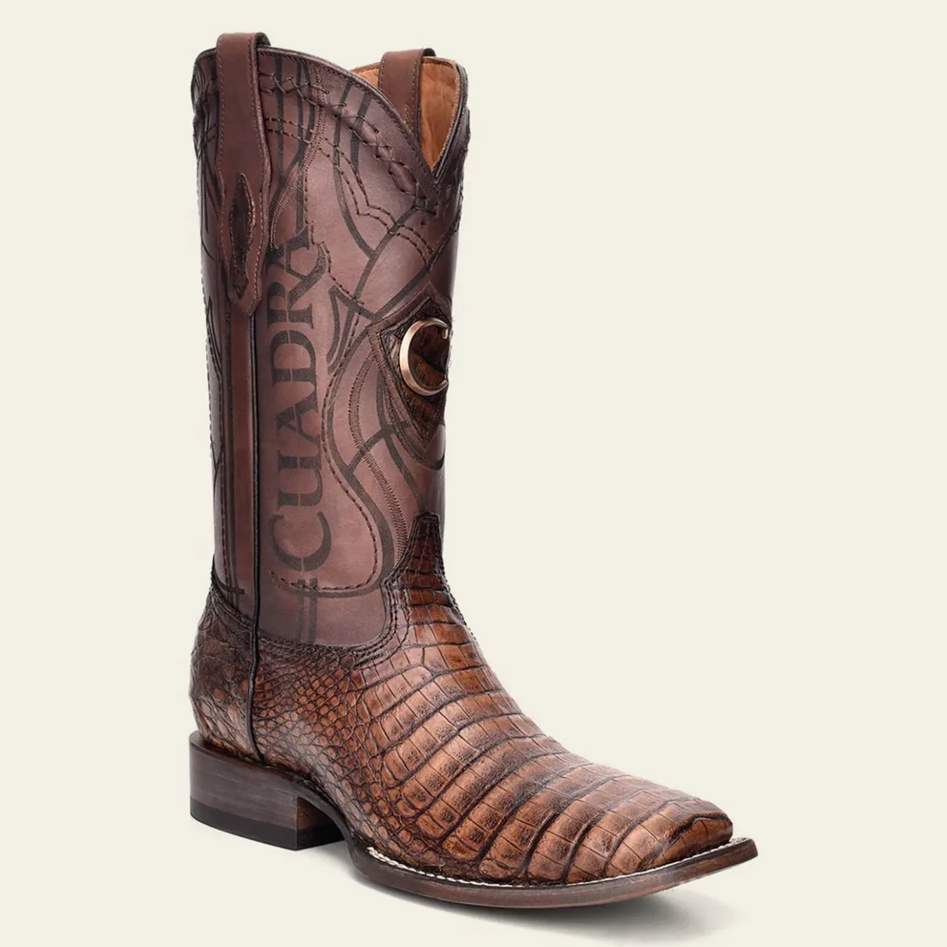 Men Cuadra Western Boots-Engraved Honey Brown Exotic Leather Cowboy Boots