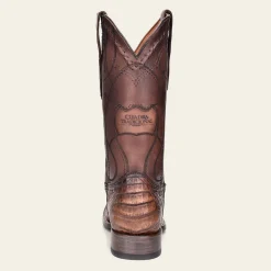 Men Cuadra Western Boots-Engraved Honey Brown Exotic Leather Cowboy Boots