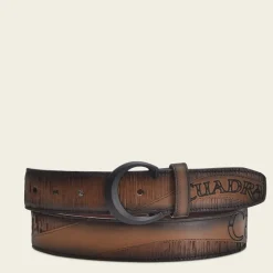 Men Cuadra Belts-Engraved Honey Leather Belt With Black Monogram Buckle